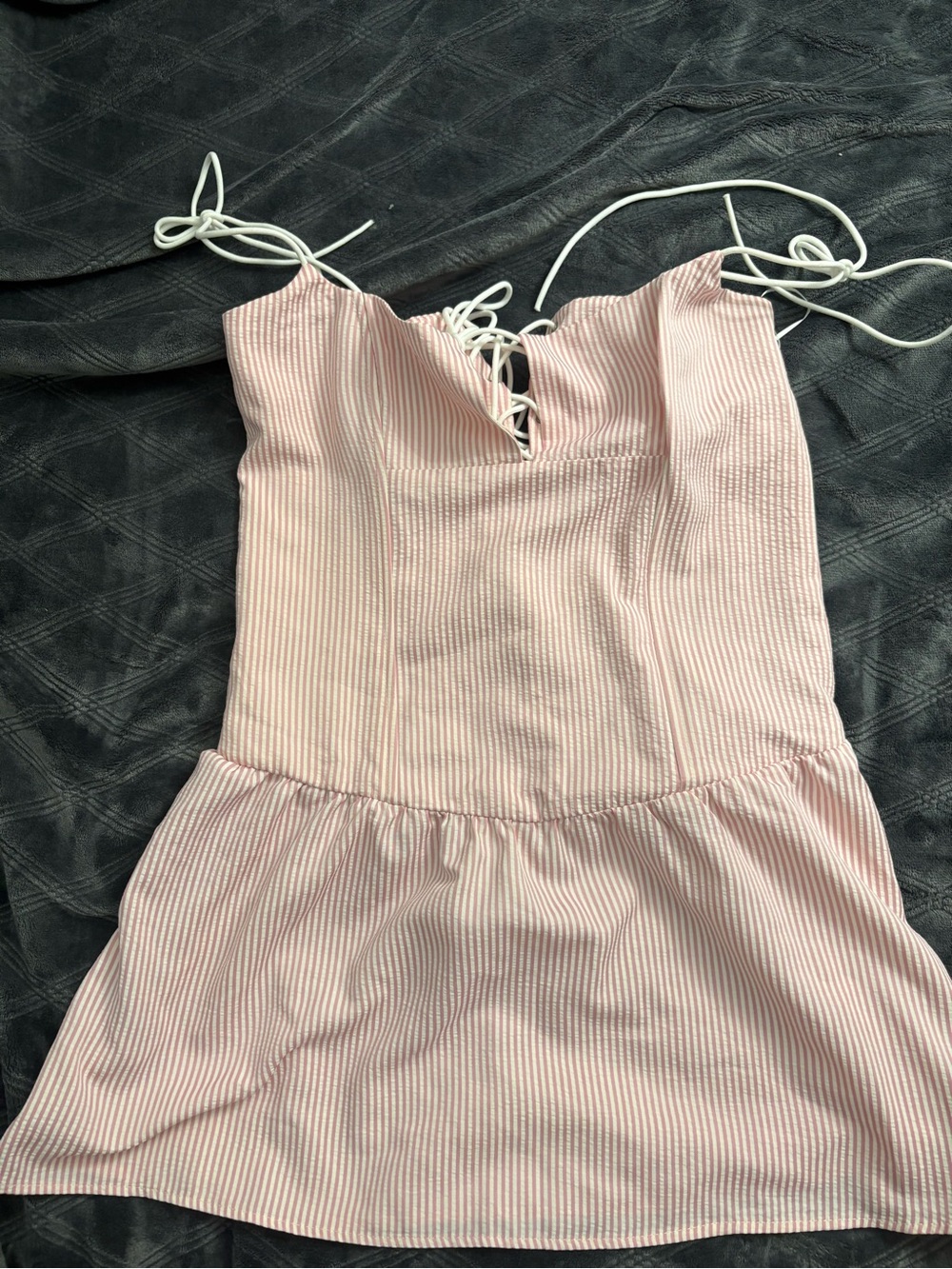 Edikted Pink Striped Lace-Up One-Piece Dress
